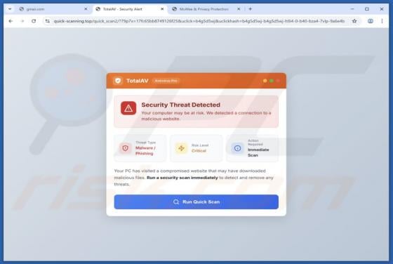"TotalAV - Security Threat Detected" POP-UP Oplichting