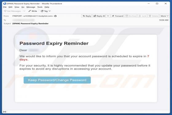 Oplichting per e-mail "Password Expiry Reminder"