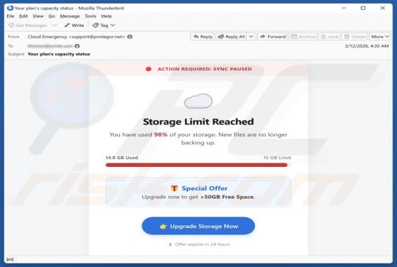 Oplichting per e-mail "Storage Limit Reached"