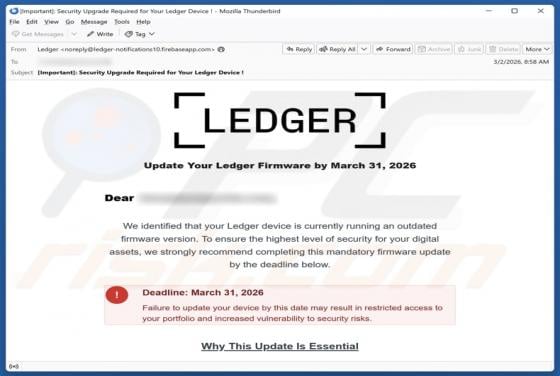 Oplichting per e-mail "Update Your Ledger Firmware"