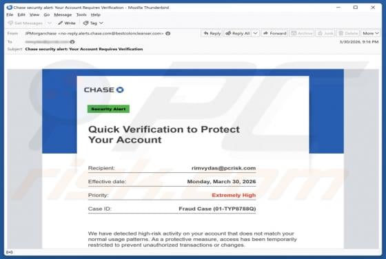 Oplichting per e-mail "Chase - Verification To Protect Your Account"