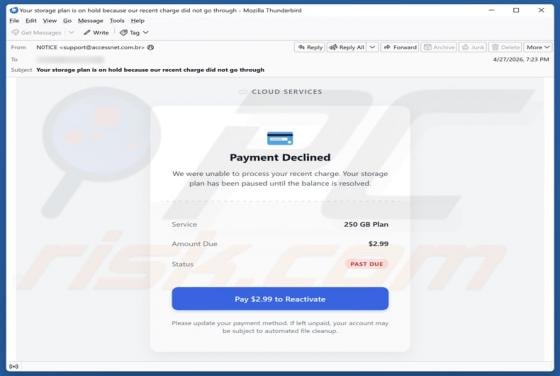 Cloud Services - Payment Declined e-mailfraude