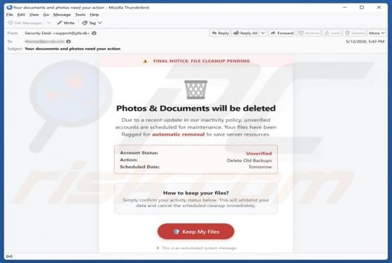 Photos & Documents Will Be Deleted e-mailfraude