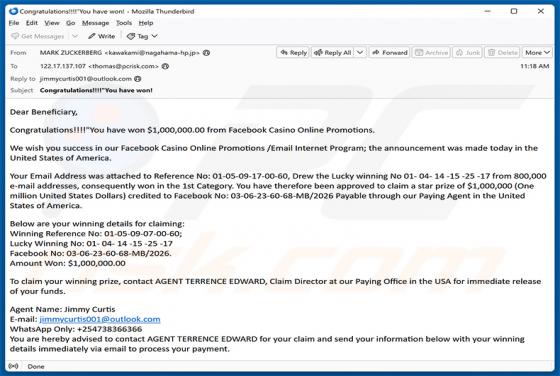 Facebook Casino Online Promotions e-mailfraude