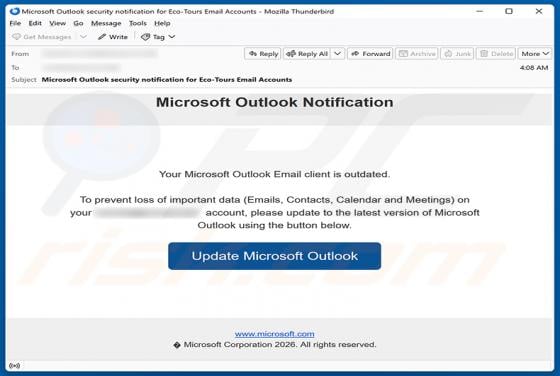 Your Microsoft Outlook Email Client Is Outdated fraude