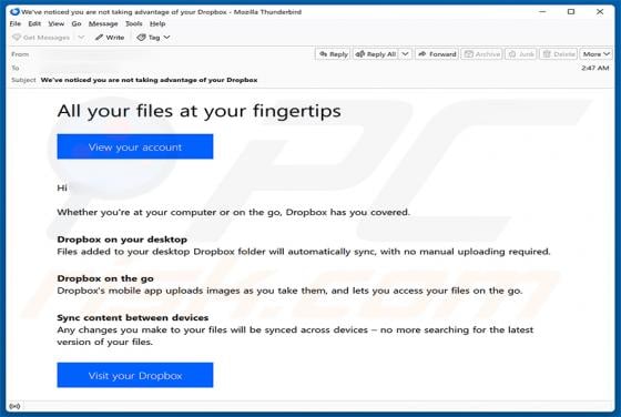 Dropbox Service Usage Reminder e-mailfraude