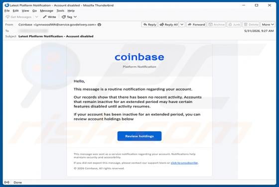 Coinbase - Disablement Of Inactive Accounts e-mailfraude
