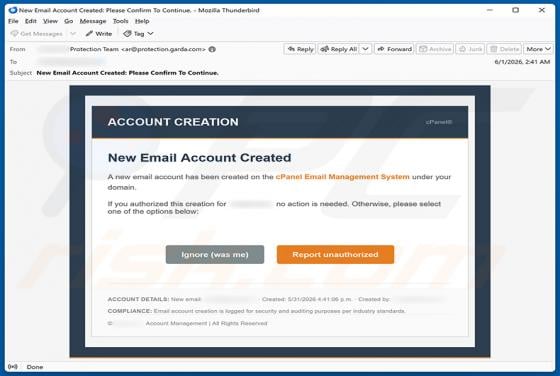 cPanel Account Creation e-mailfraude