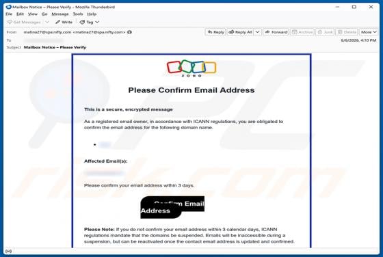 Zoho Email Address Verification fraude