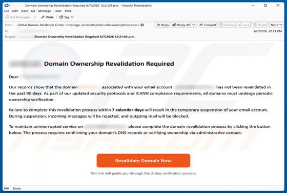 Domain Ownership Revalidation Required e-mailfraude