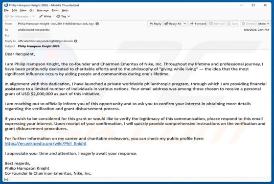 Private Worldwide Philanthropic Program e-mailfraude