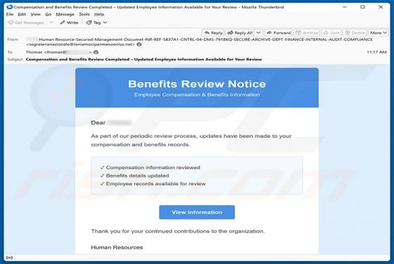 Benefits Review Notice e-mailfraude