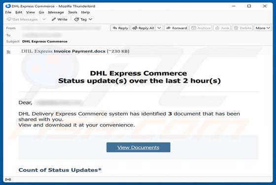 DHL Express Commerce Status Update e-mailfraude