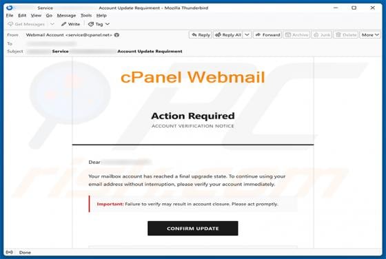 cPanel Final Account Upgrade State e-mailfraude