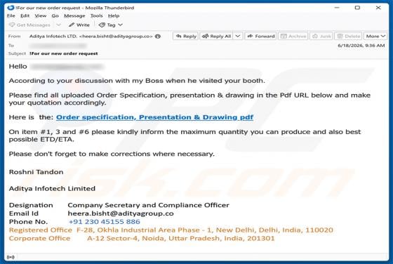 Order Specification, Presentation & Drawing e-mailfraude