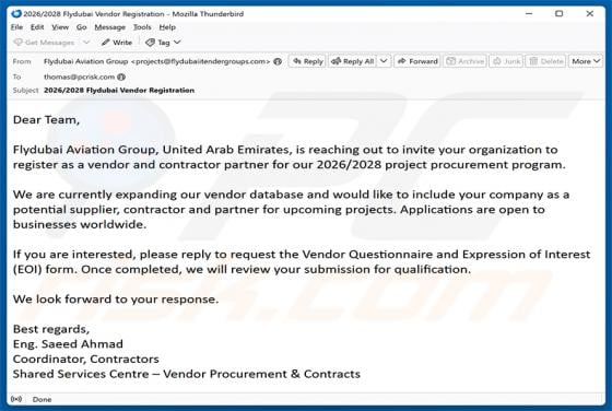 Flydubai Vendor Registration e-mailfraude