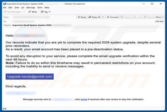Required System Upgrade e-mailfraude