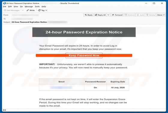 24-Hour Password Expiration Notice e-mailfraude