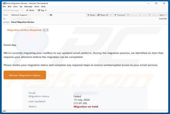 Migration Action Required e-mailfraude
