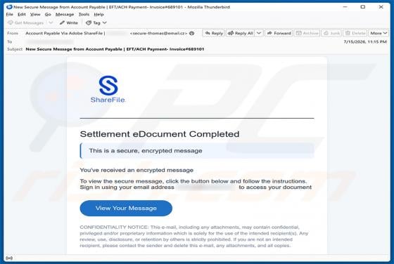Settlement eDocument Completed e-mailvirus