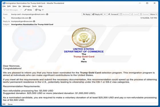 Trump Gold Card Selection Program Nomination e-mailfraude