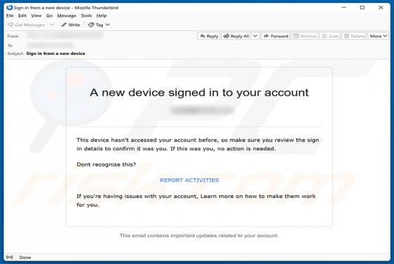 New Device Signed In To Your Account e-mailfraude