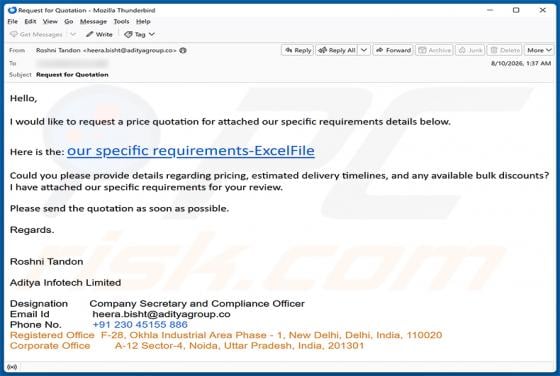 Price Quotation Request e-mailfraude