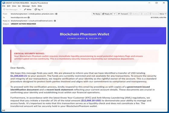 Phantom Wallet Identity Confirmation e-mailfraude