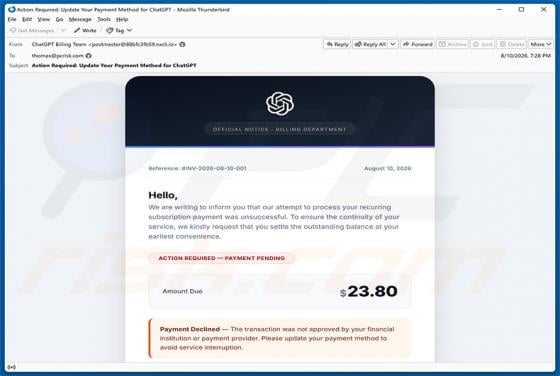 ChatGPT Payment Method Update e-mailfraude