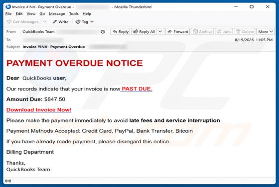 QuickBooks - Payment Overdue e-mailfraude
