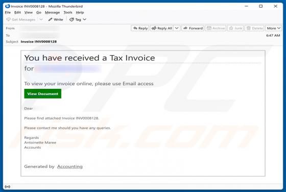You Have Received A Tax Invoice e-mailfraude