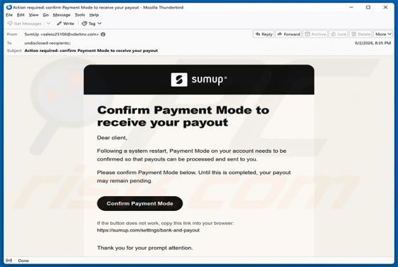 SumUp Payment Mode Confirmation e-mailfraude
