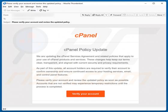 cPanel Policy Update e-mailfraude